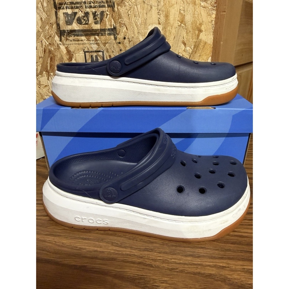 Crocs Crocband Clogs M6 W8 Navy Blue White Gum Sole Slip On Comfort Shoes
